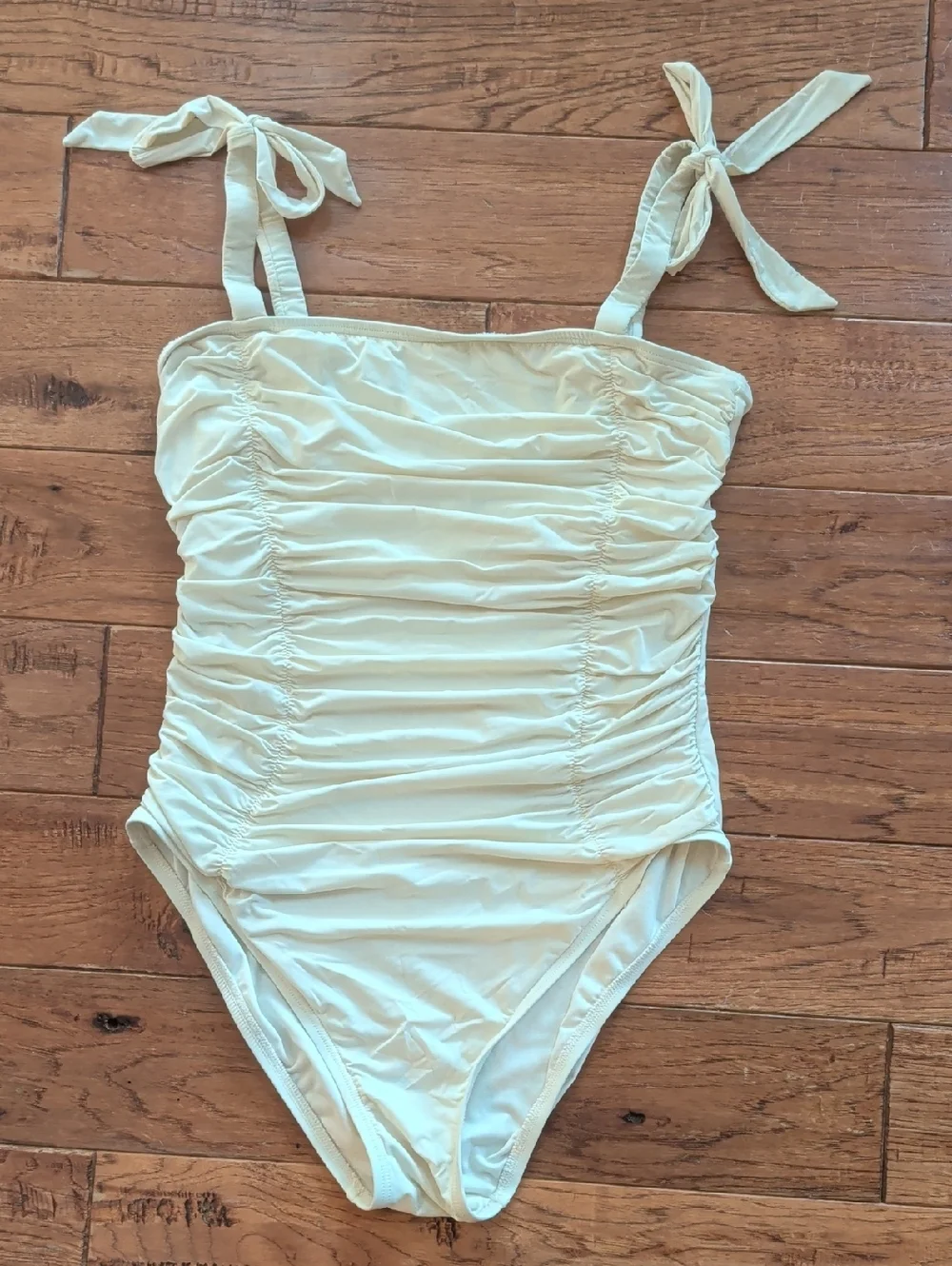 kate spade Shirred Square Neck One Piece Cream Swimsuit with Pink Label